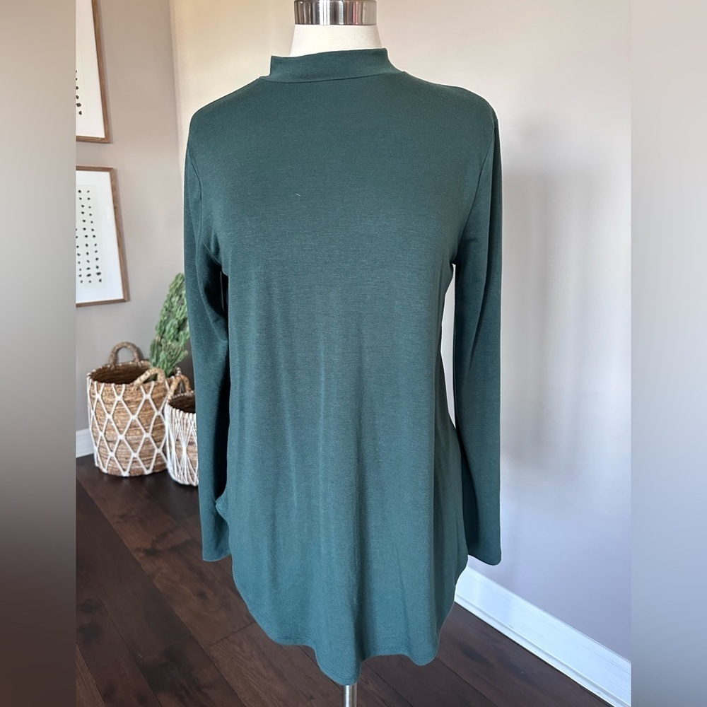 Zenana Premium Mock-Neck Turtleneck Layering Tunic 90s Vibe Hunter Green LG